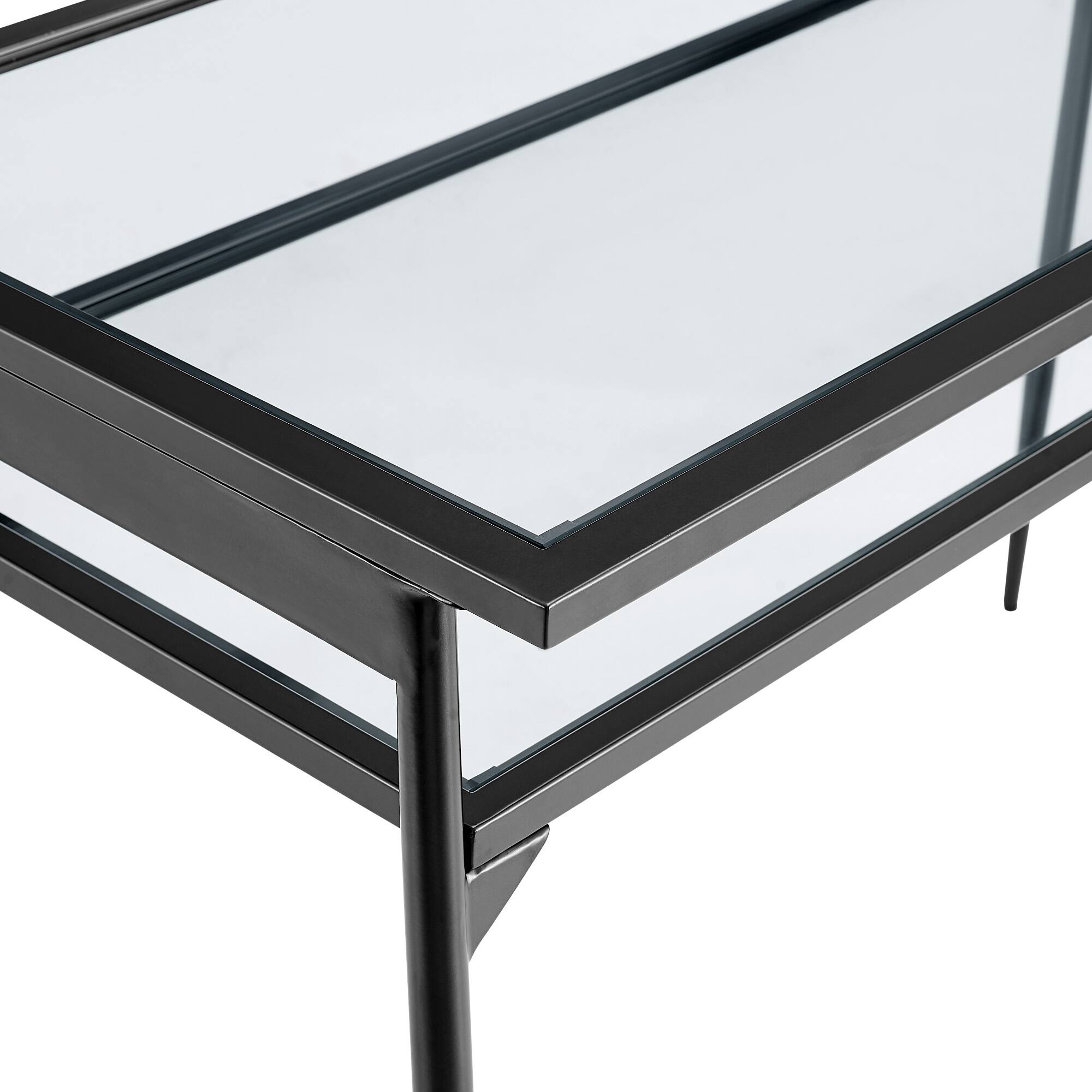 Walker Edison 48" Black Two Tier Glass & Metal Desk